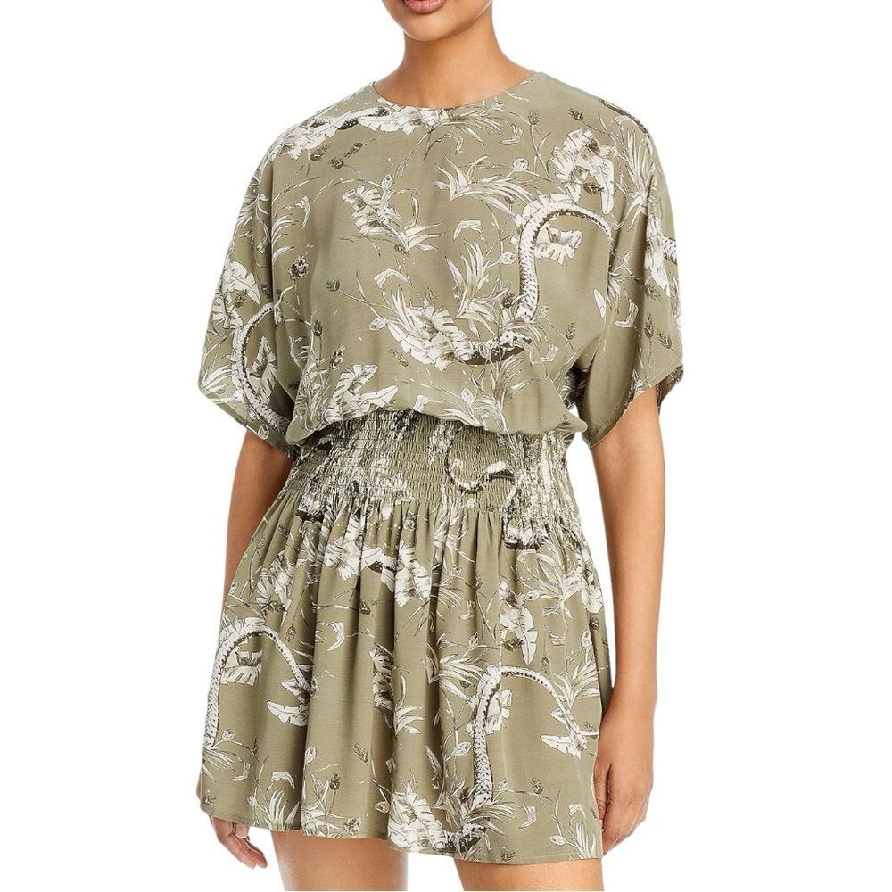 Anine Bing Kaine Dress Tropical Print Olive Smocked Size L • NEW WITH TAGS • - Picture 4 of 12